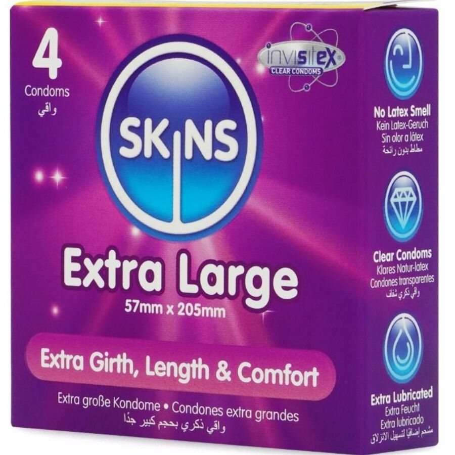 SKINS – PACK DE 4 PRÉSERVATIFS EXTRA LARGES PREMIUM