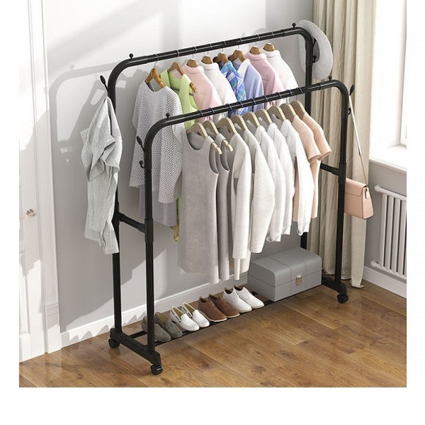 Rack de ropa 2 tubos con hojas