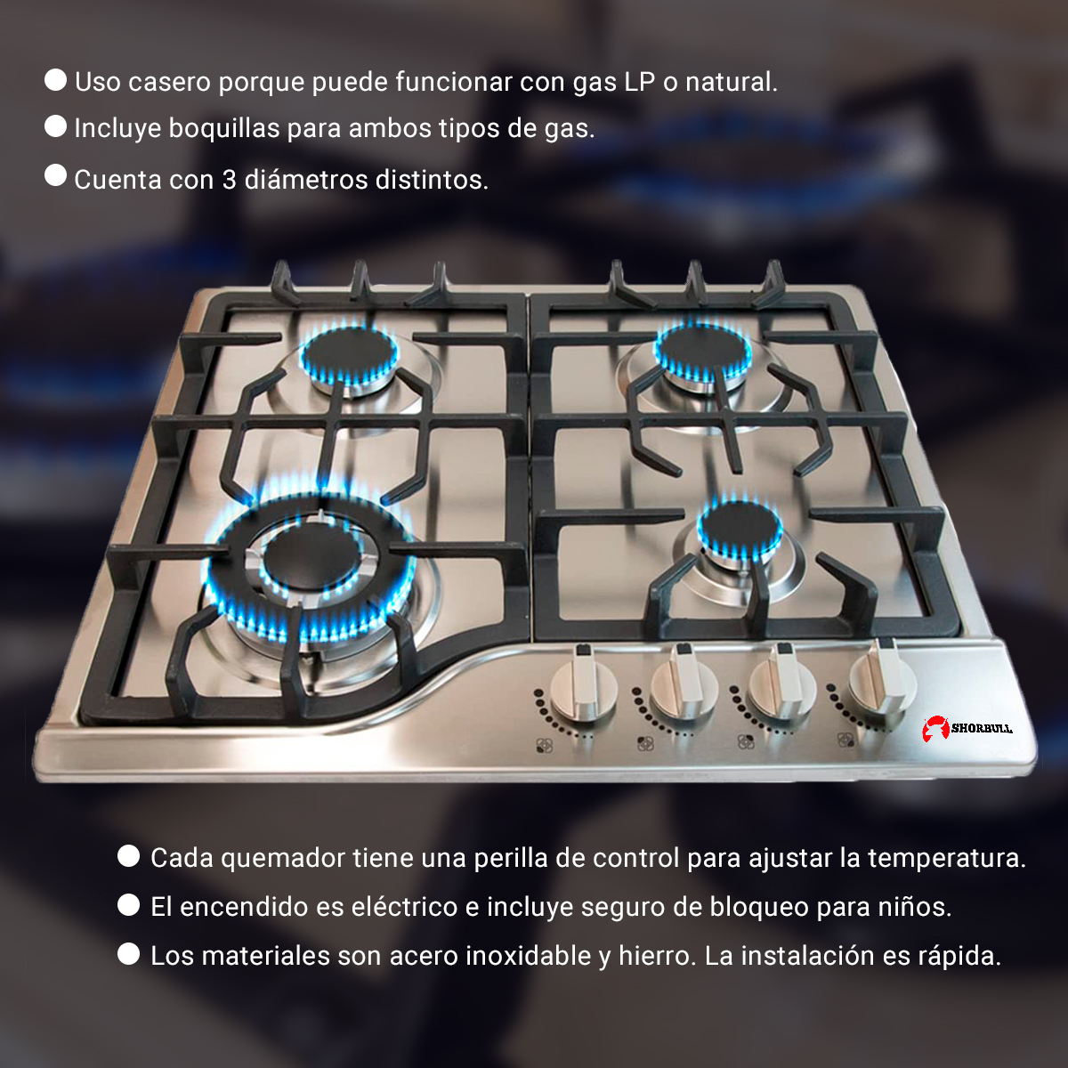 Parrilla 4 quemadores acero Shorbull