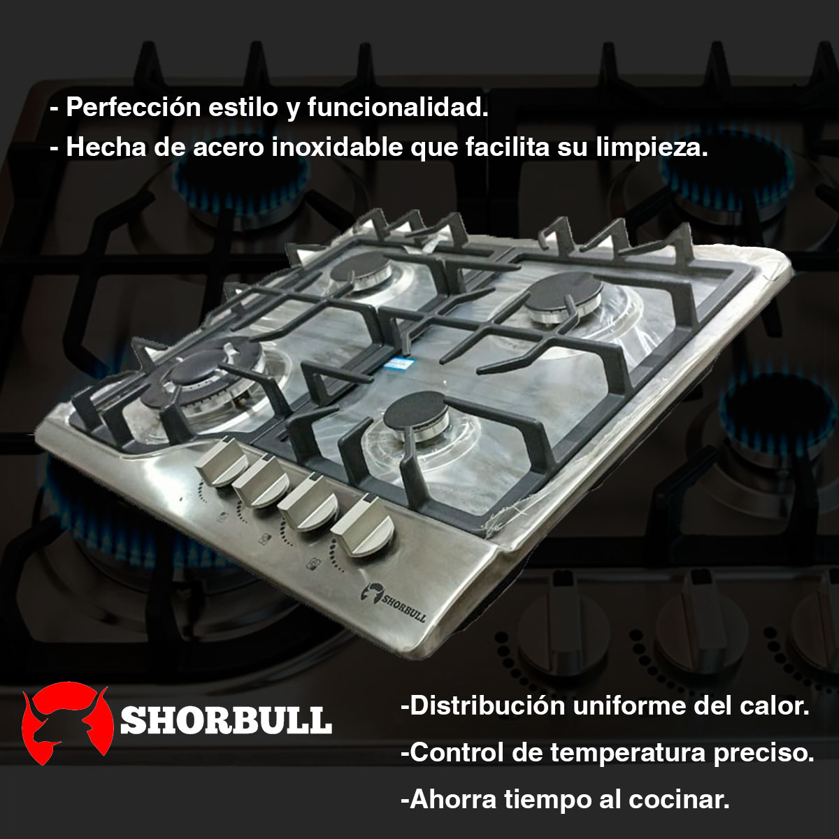 Parrilla 4 quemadores acero Shorbull