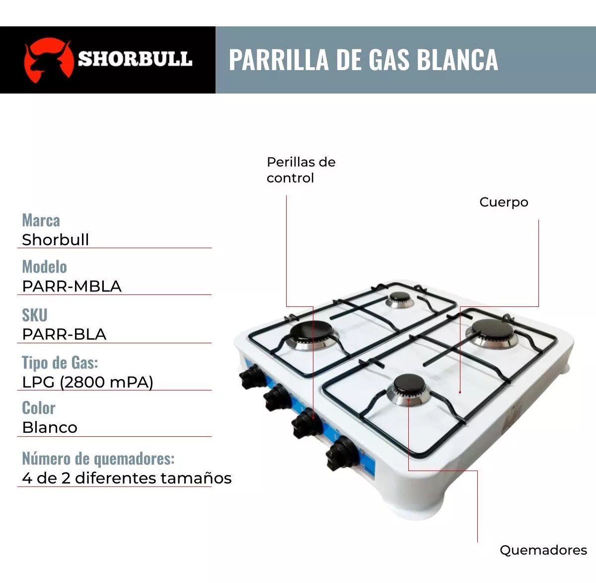 Parrilla de mesa blanco Shorbull