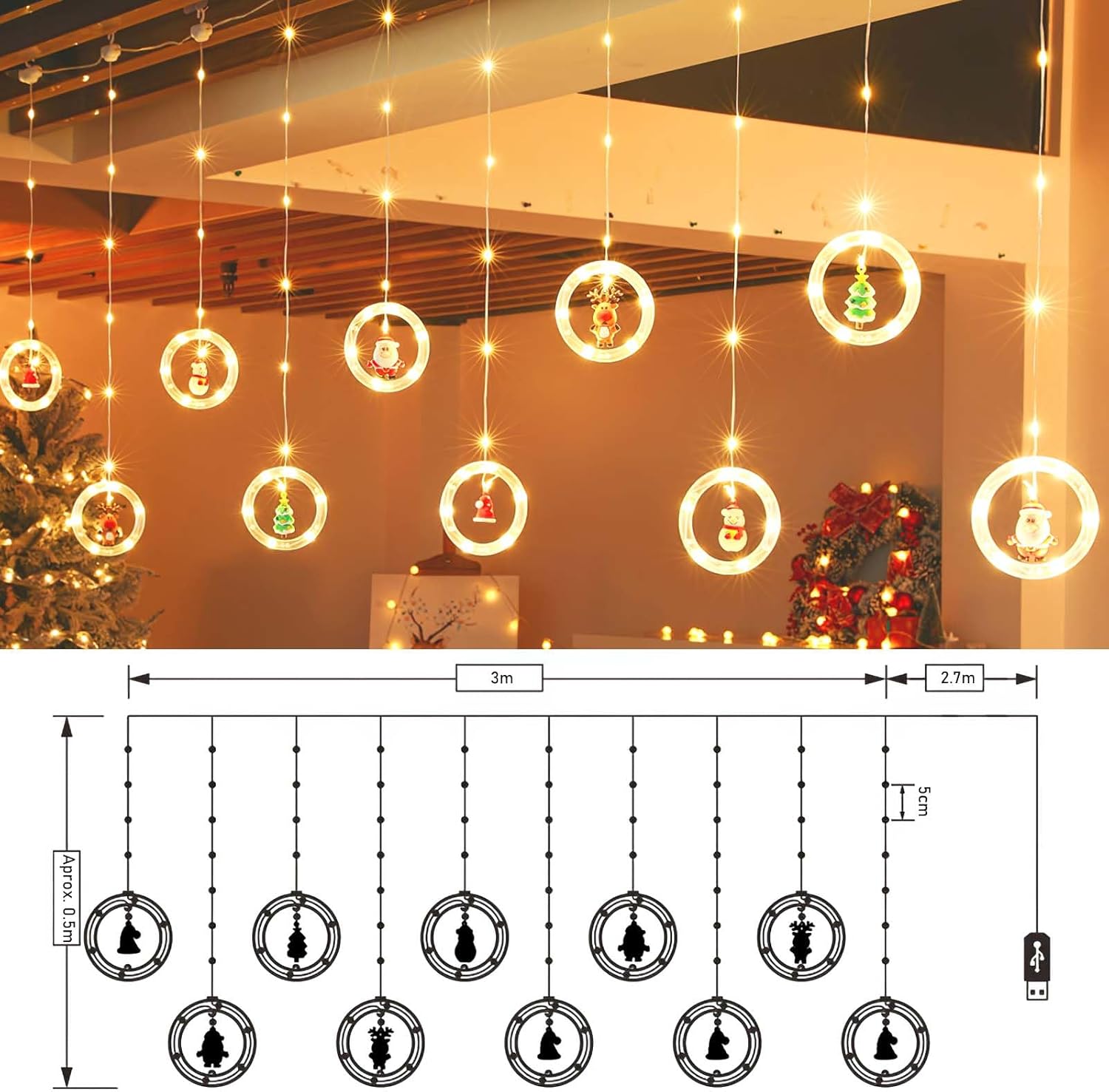 SERIE DE LUZ LED AROS 3 METROS NAVIDAD