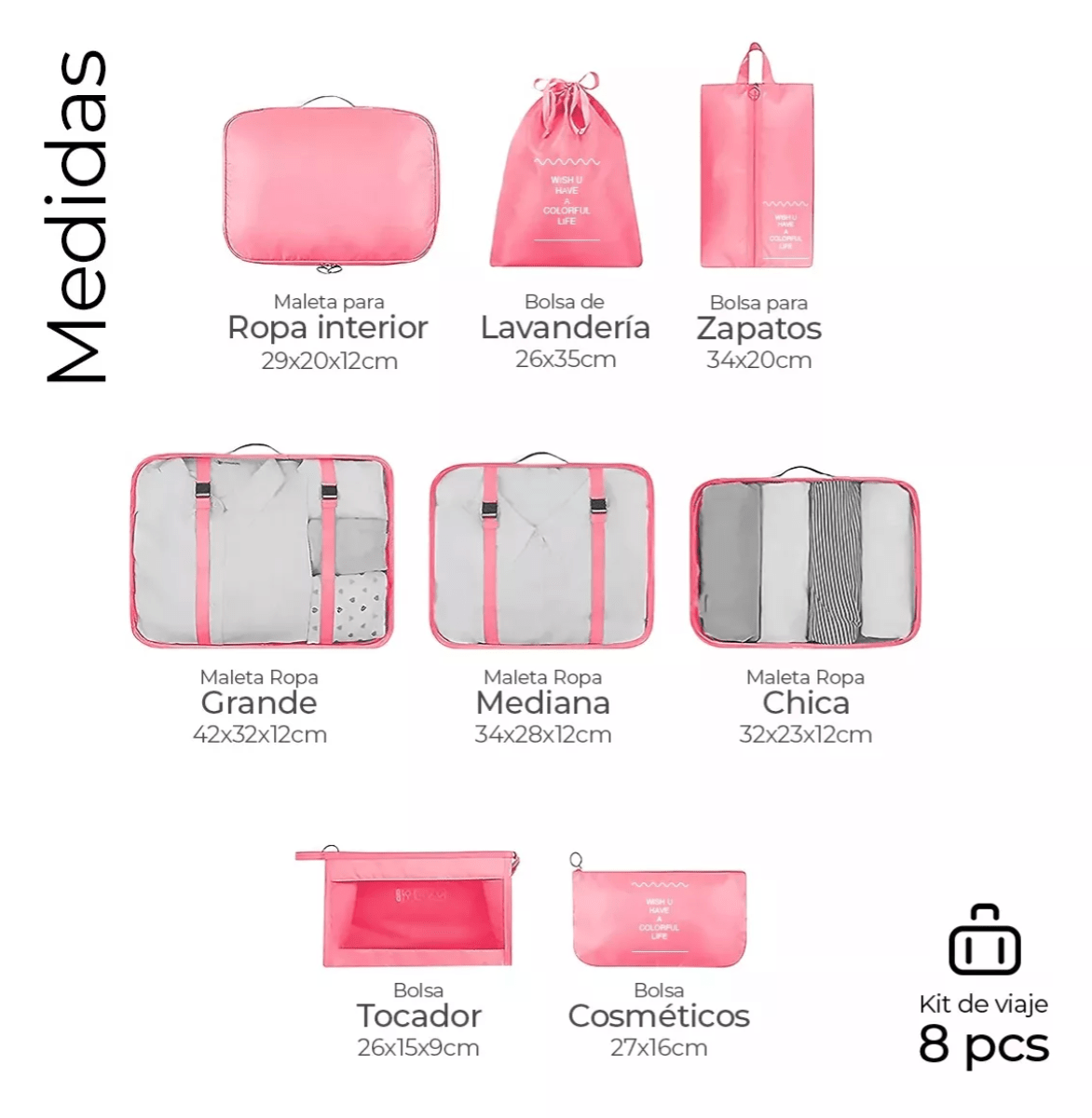 Set 8 Pz Organizador de Maletas Imper.