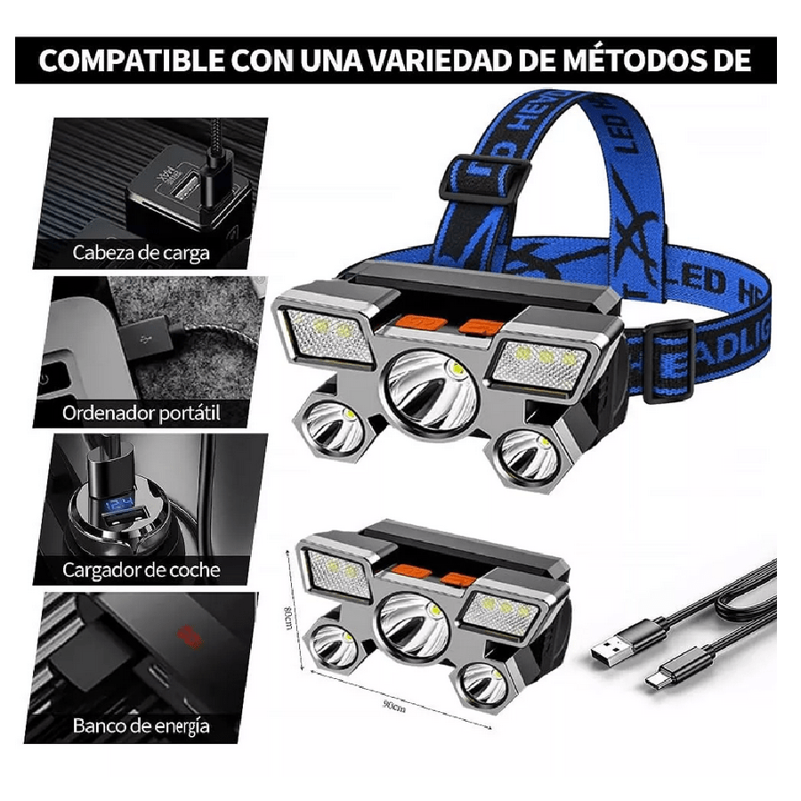 Lampara De Minero De Cabeza Recargable
