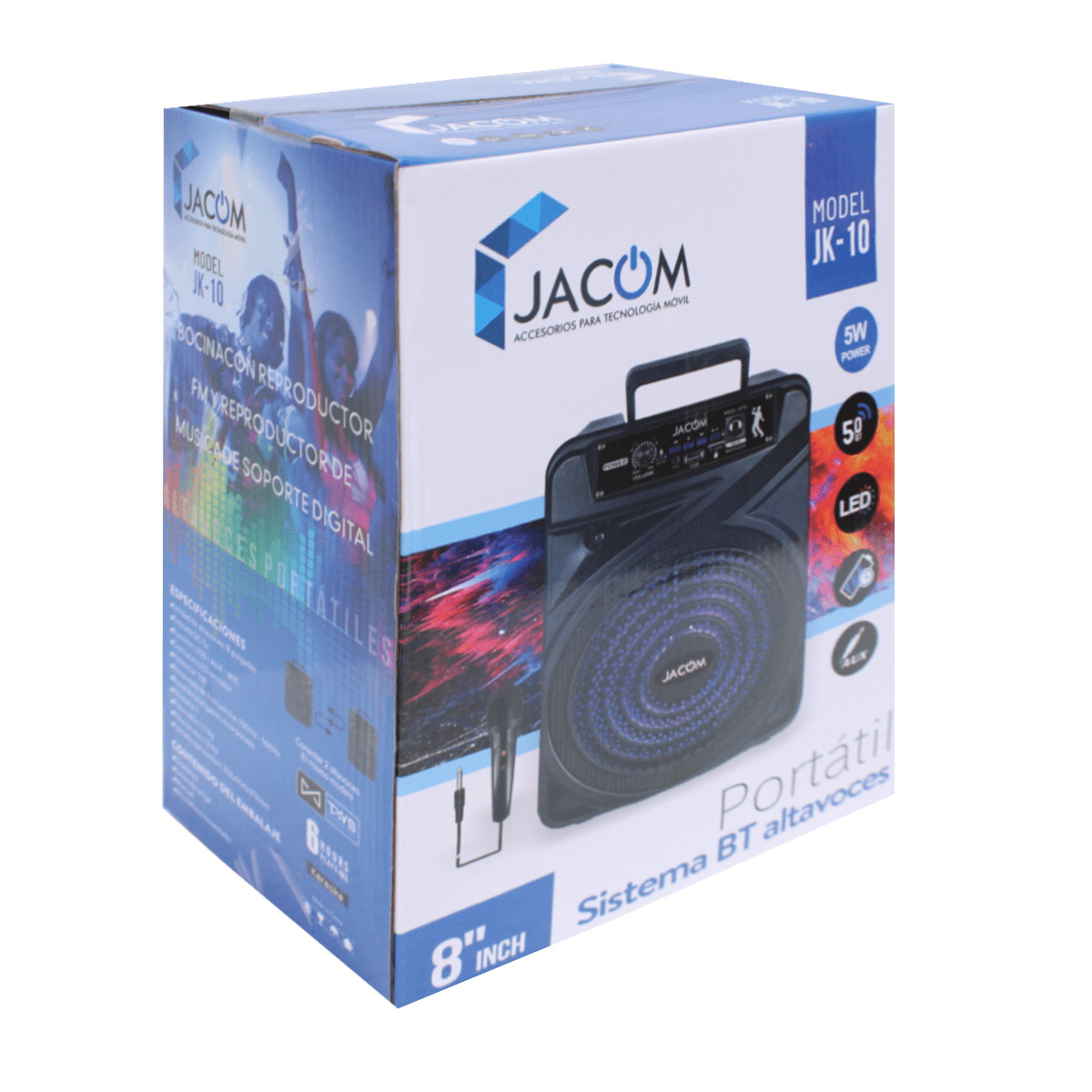BOCINA BT 8″ RGB MICROFNO AUX RADIO JK10
