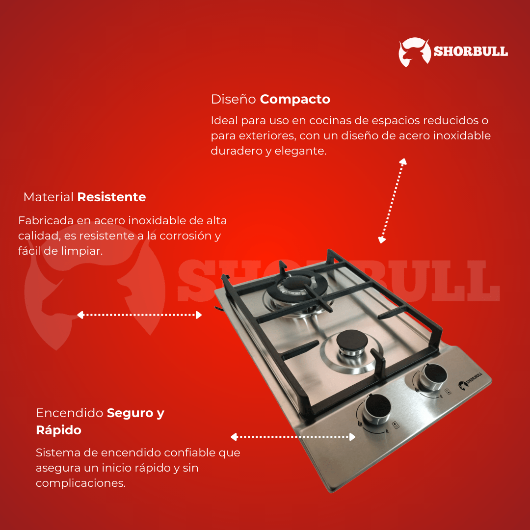 Parrilla Estufa 2 Quemadores Acero Inoxi