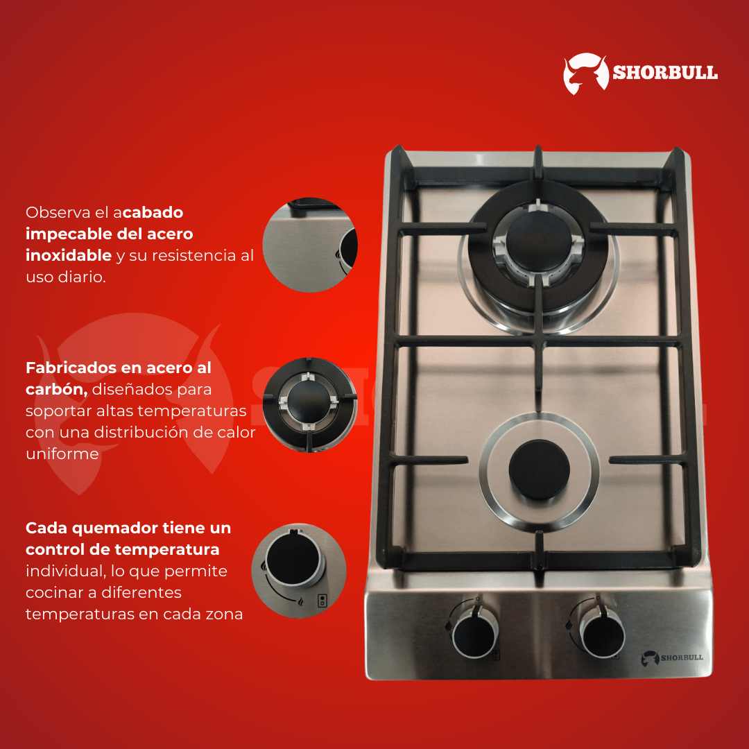 Parrilla Estufa 2 Quemadores Acero Inoxi