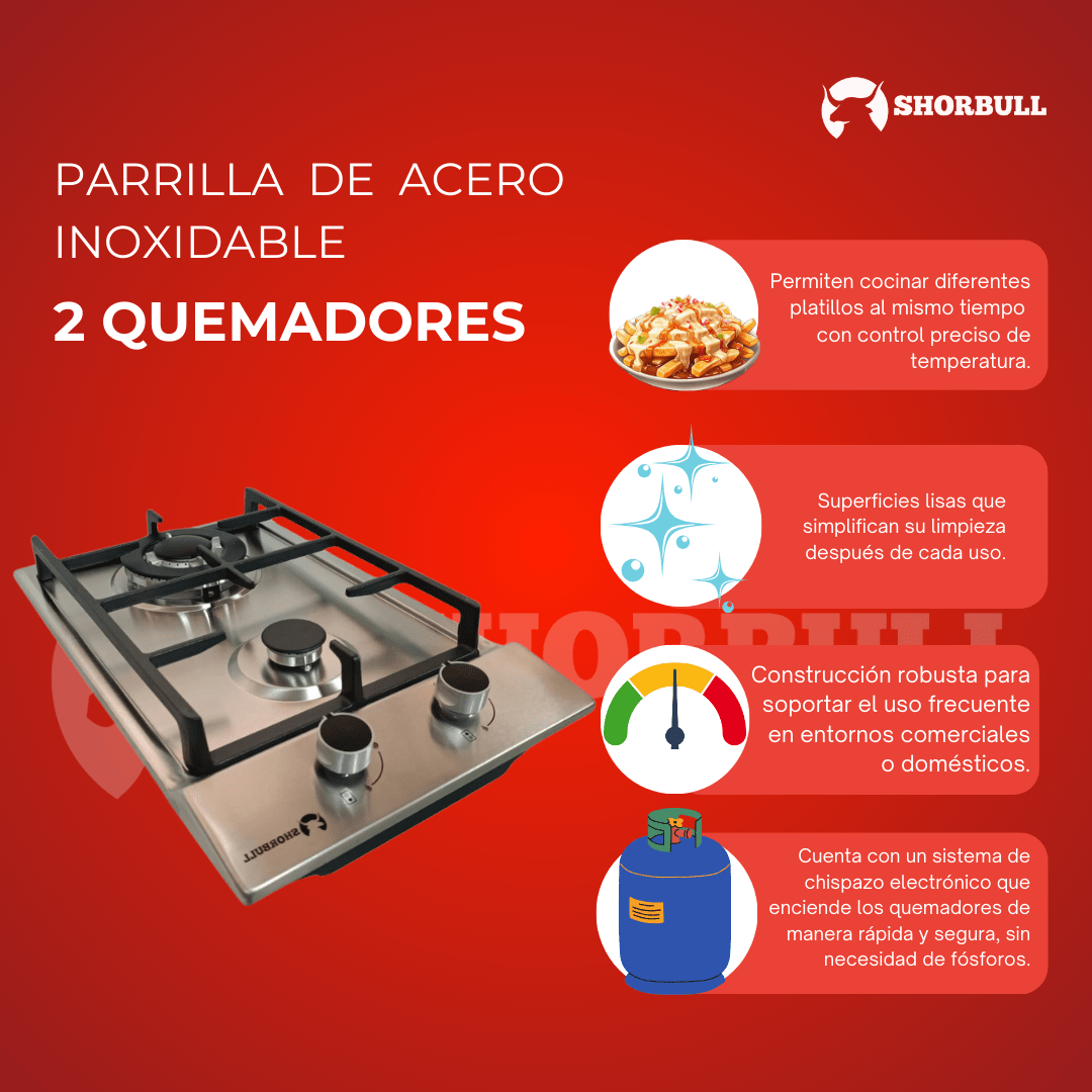 Parrilla Estufa 2 Quemadores Acero Inoxi
