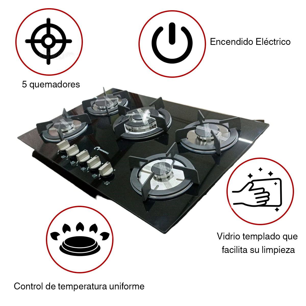 Parrilla 5 Quemadores Vidrio Shorbull