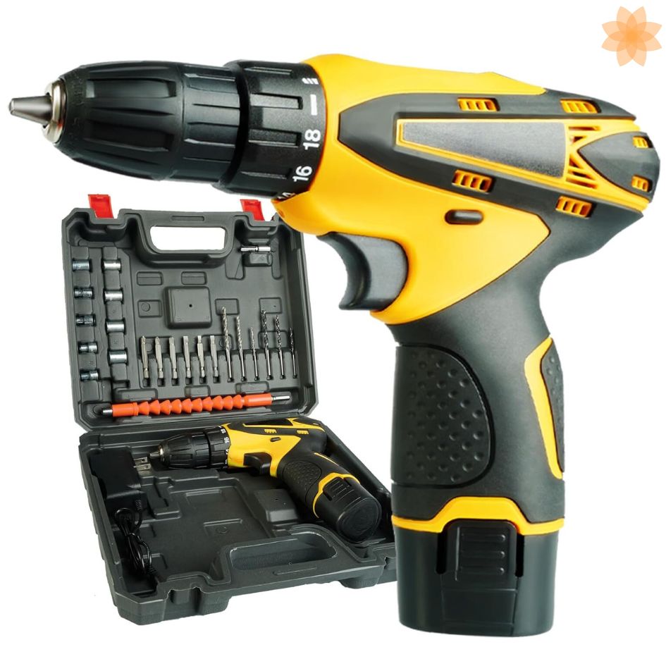 Taladro 21V 2 baterias redondas amarillo