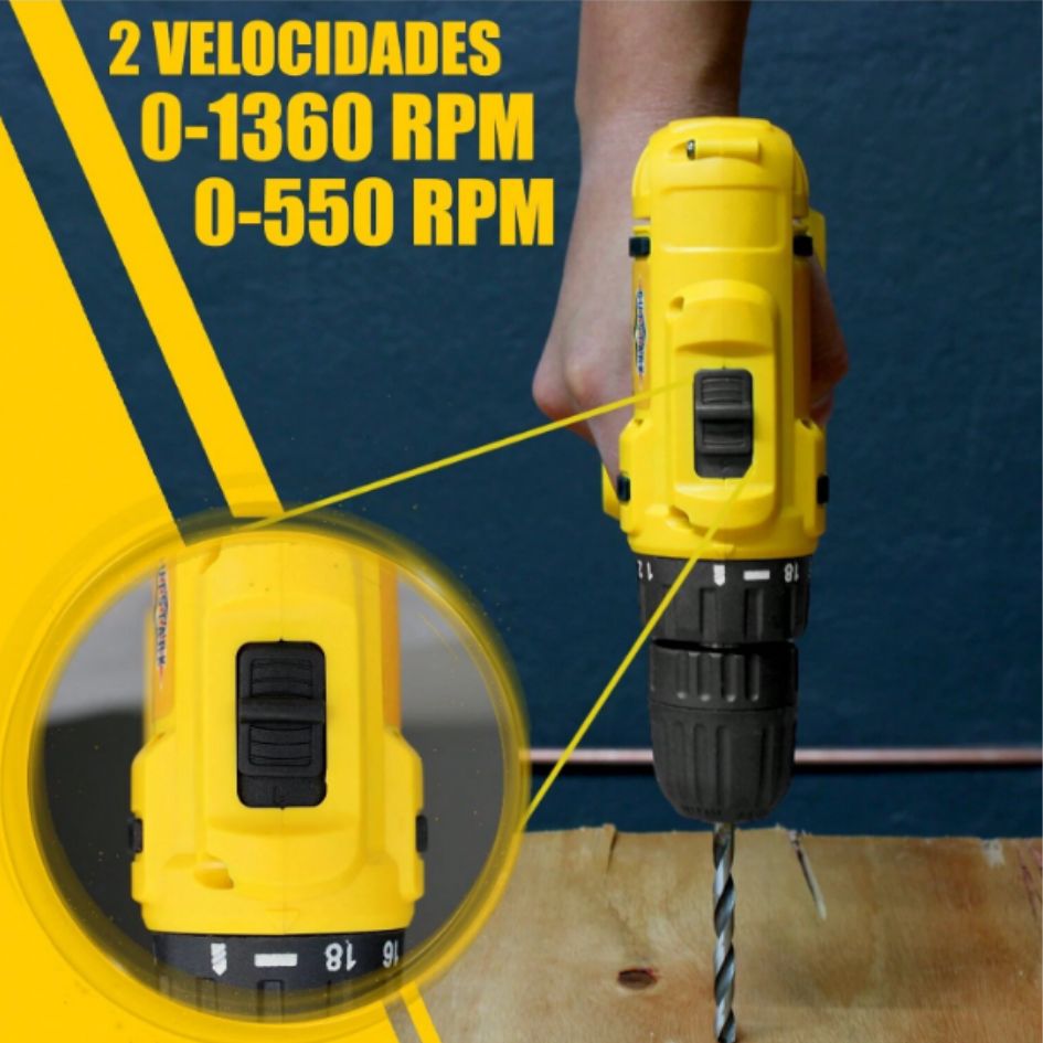 Taladro Amarillo 2 Baterias inalambrico