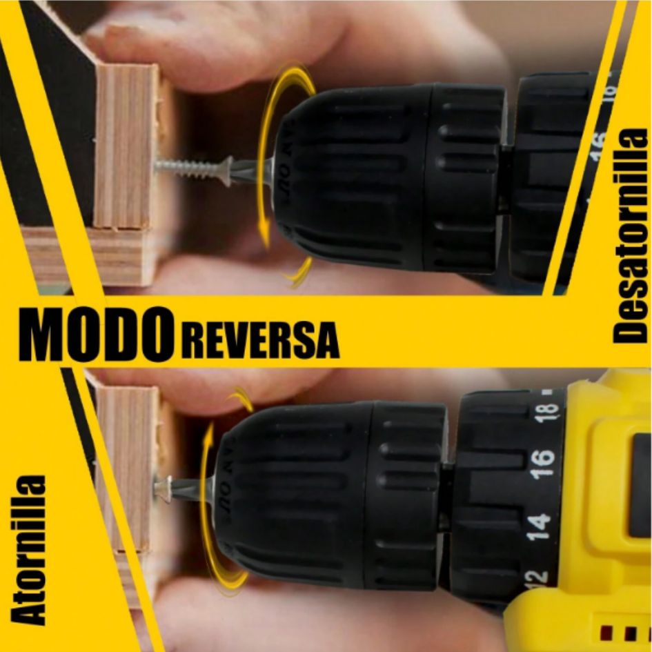 Taladro Amarillo 2 Baterias inalambrico