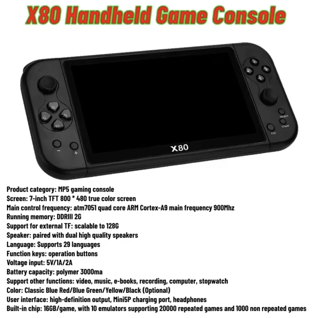 X80 consola de juegos negro 7″
