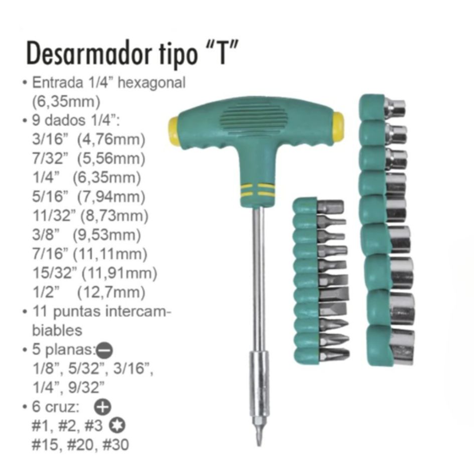 Desarmador Tipo T Juego 22 Pzas Talla M