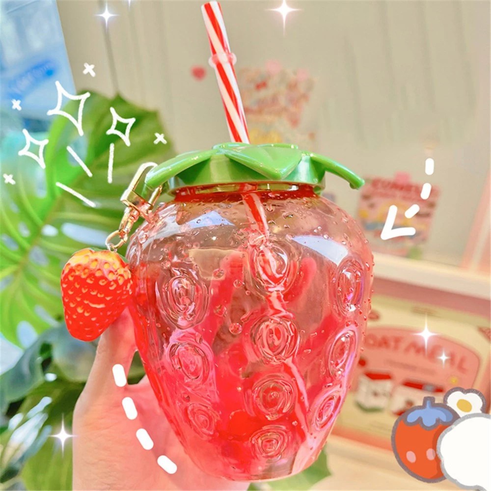 Vaso Fresa Con Pajita Fresas Decorativas