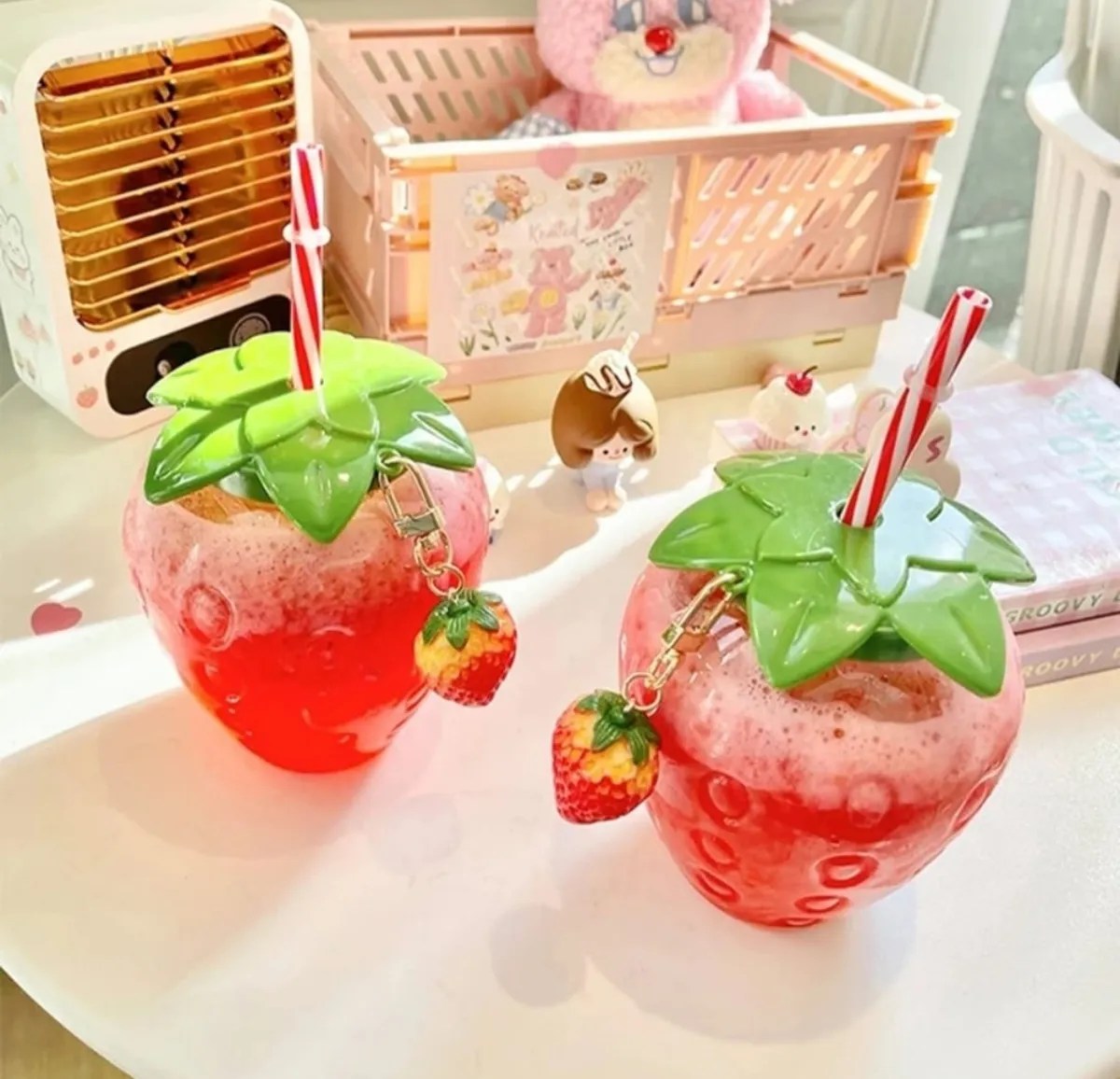 Vaso Fresa Con Pajita Fresas Decorativas
