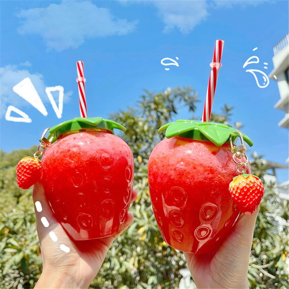 Vaso Fresa Con Pajita Fresas Decorativas