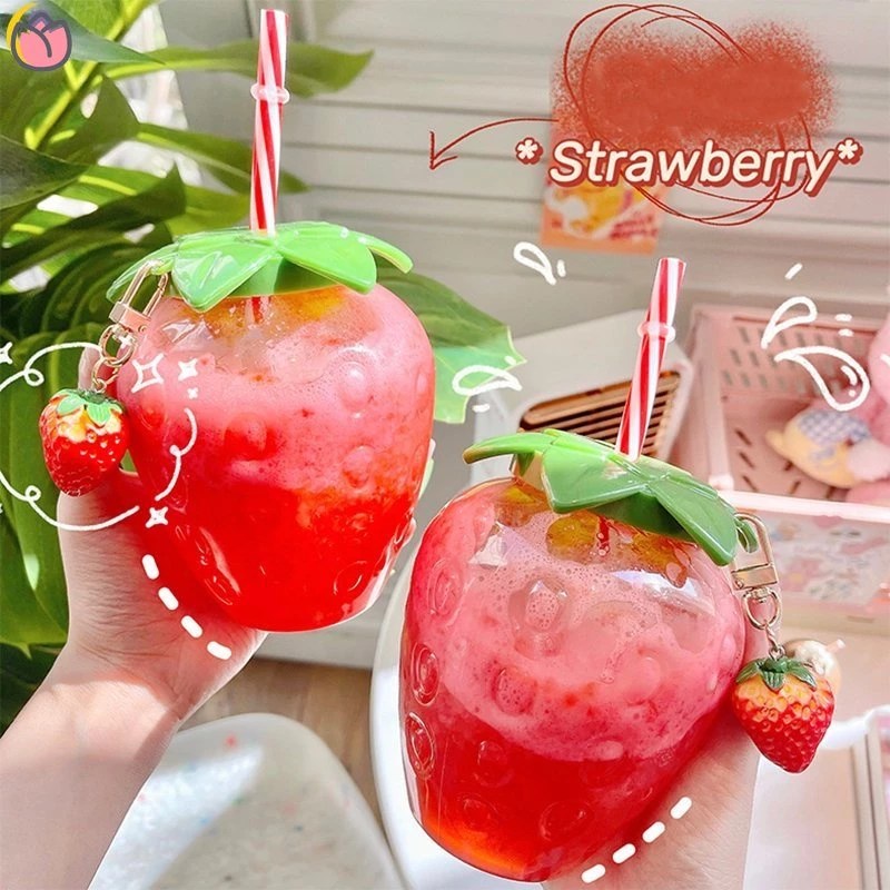 Vaso Fresa Con Pajita Fresas Decorativas
