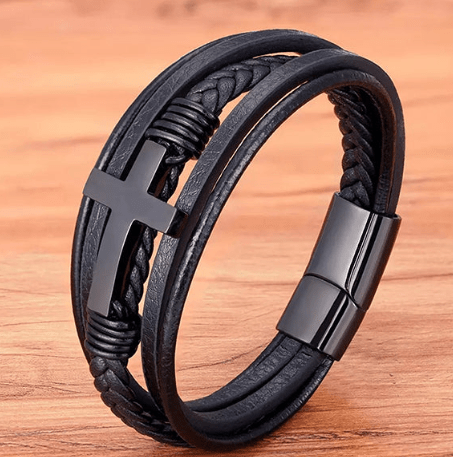Pulsera de Cuero con Cruz
