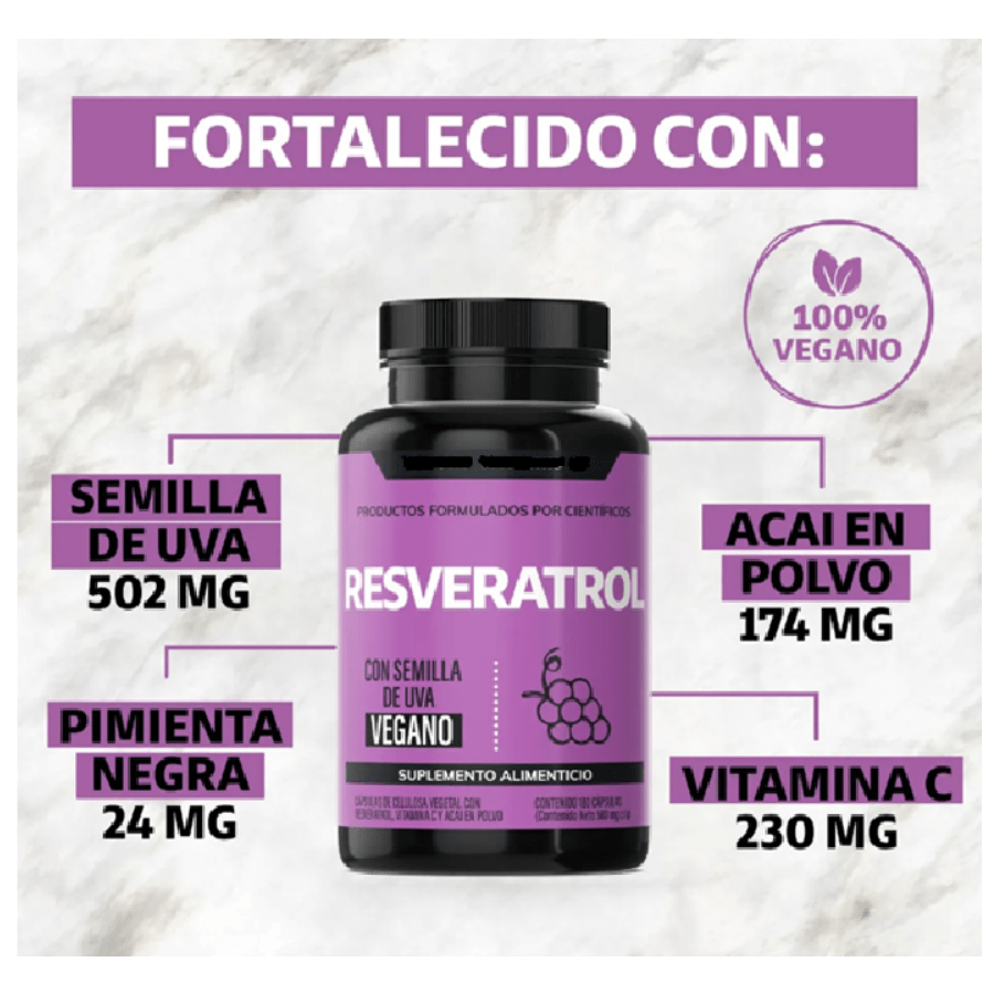 Suplemento Resveratrol 180 Capsulas