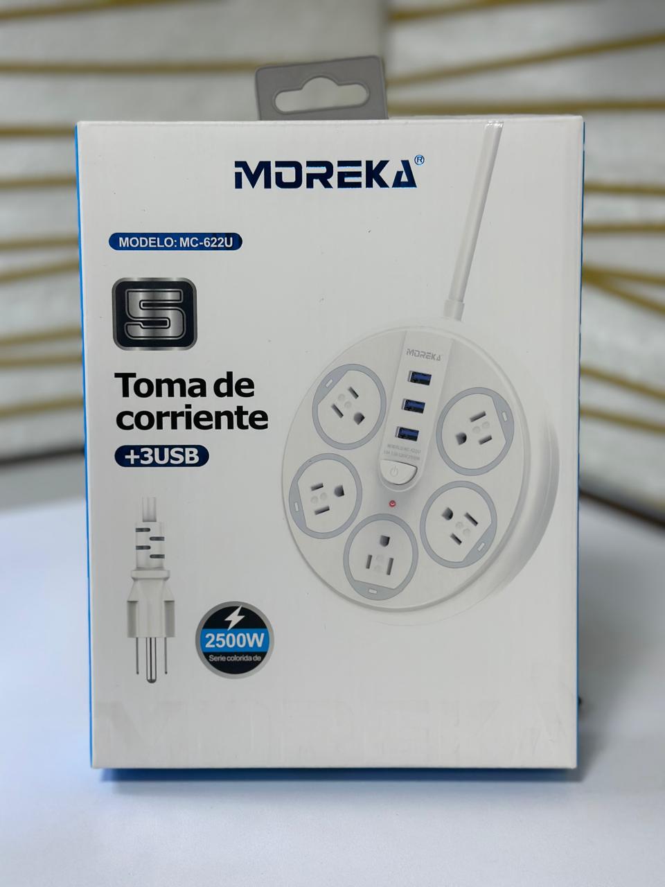 TOMA CORRIENTE 5 ENTRADAS + 3 USB MOREKA