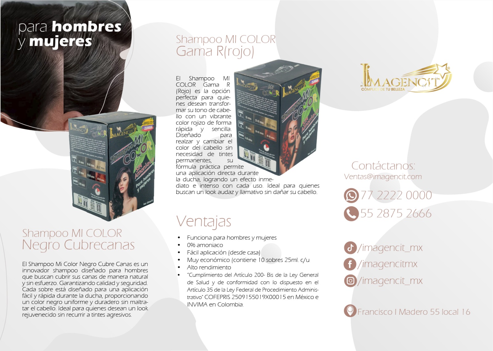 3 pack Shampoo Cubrecanas Mi color negro