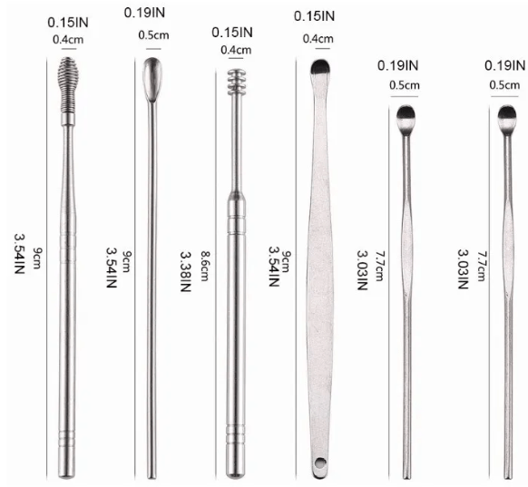 Set Limpiador Oído Acero Inoxidable 6Pza