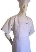 CHEFSKIN Delantal para adultos blanco en sarga ligera 6535, totalmente ajustable en el cuello y bolsillo central con lazos