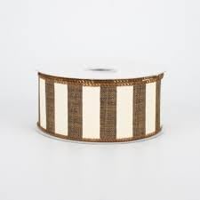 Cinta con alambre de rayas horizontales marrón y blanco, 1.5 pulgadas x 10 yardas (30 pies)