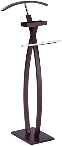 Pilaster Designs Moderno soporte de valet de ropa de madera de nogal y metal cromado