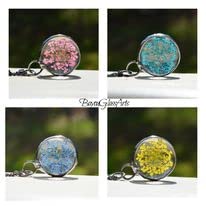 Queen Anne’s Lace Necklace for Women Blue Real Pressed Flowers in Glass Pendant Handmade by Bayou Glass Arts Natural Wildflower Jewelry Gift for
