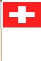 Suiza Suiza Grande 12 X 18 Pulgadas País Stick Bandera Bandera En Un 2 Pies De Madera Palillo.. Poliéster Nuevo