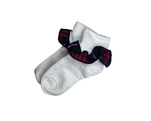 School Uniform Sock-Red Navy Plaid Ruffle White Ankle Sock-Plaid Sock Hamilton Plaid 36 37 (78.5)