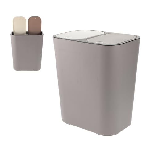 Alipis Bote de basura de dos compartimentos, cubo de basura de doble compartimento, cubo de basura de plástico para reciclaje, cubo de basura