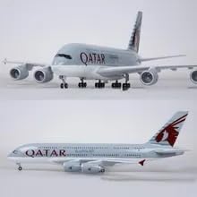 Modelo grande de avión Qatar A380 a escala 1160, aviones de 19.9 in, aviones de resina plástica para colección o regalo (blanco, sin luz)