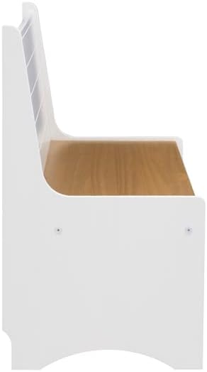 Linon Delk – Banco grande de madera con respaldo de 2 tonos, color miel y blanco
