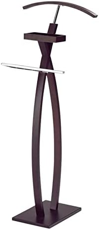 Pilaster Designs Moderno soporte de valet de ropa de madera de nogal y metal cromado