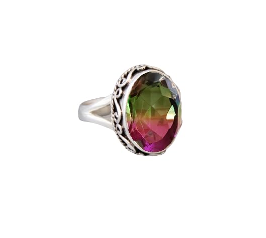 Watermelon Tourmaline Ring 925 Sterling Silver Ring Multicolor Rainbow Stone Elegant Ring Beautiful Oval Shape Tourmaline Jewelry Boho Handmade
