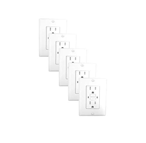 GFCI – Receptáculo de salida blanco  15 amperios125 voltios resistente a manipulaciones GFCI paquete de 5  Función de autoprueba con indicador LED