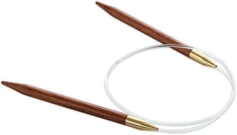 Juego de agujas de tejer circulares de madera de 32 pulgadas de largo, aguja de tejer cíclica de palisandro y latón para tejer a mano y hilo grueso
