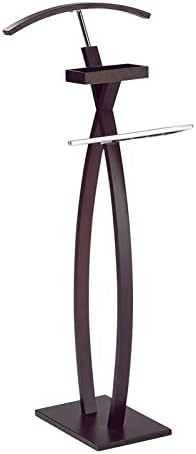 Pilaster Designs Moderno soporte de valet de ropa de madera de nogal y metal cromado