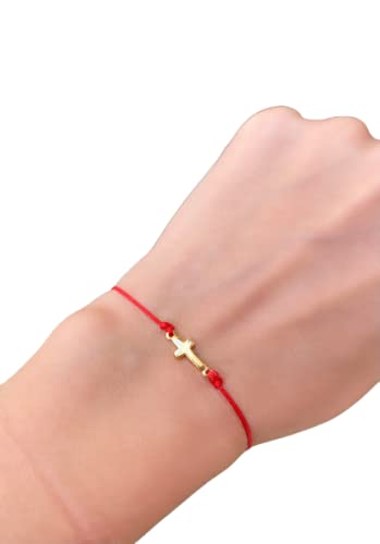 Live Gems  14K Gold Filled Sideways Cross Red String Bracelet, Red String Cross Charm Bracelet, Summer Jewelry Gift for Her, Birthday Jewelry
