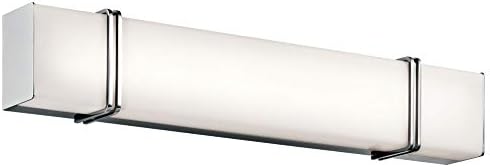 Kichler Impello – Lámpara de tocador lineal LED de 30.25 pulgadas con cristal blanco satinado grabado, cromado
