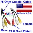 3 cables de TV RCA, 24k 3 RCA macho a 3 RCA hembra cable de extensión de video compuesto + audio, 25.0 ft  25 pies