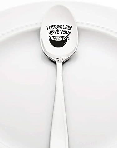 BIGEVENTS I Cerealsly Love You – Cucharas de cereales divertidas para amantes de los cereales grabadas, regalo práctico para papá, cuchara de