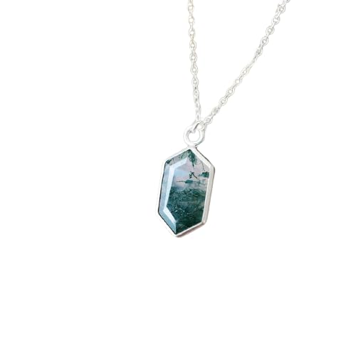 AAA Natural Moss Agate Pendant Necklace, Long Hexagon Moss Agate Pendant, Unique Gemstone Jewelry, Nature Inspired, Green Agate Necklace, Christmas