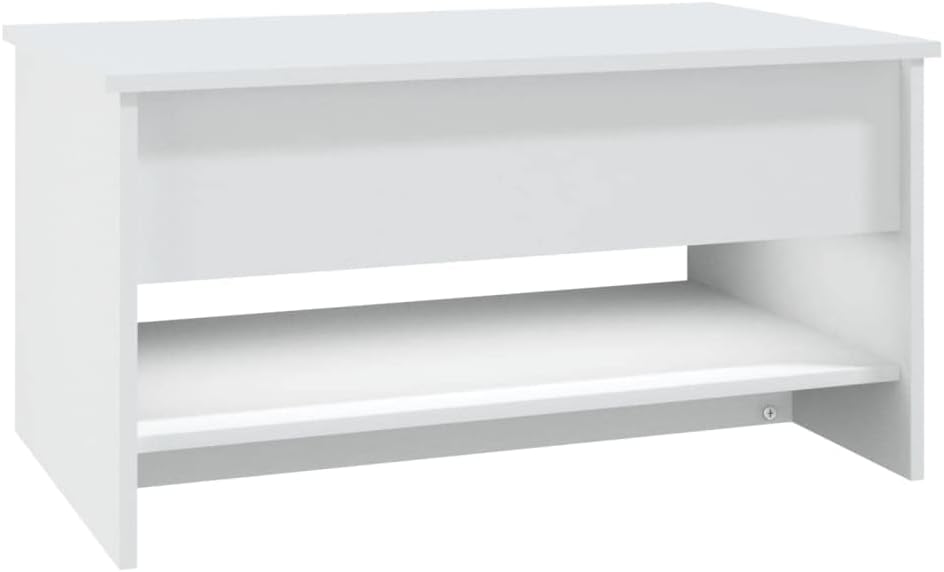 Mesa de centro central, mesa de centro elevada de madera maciza, adecuada para sala de estar, oficina, balcón, color blanco, 31.5 x 19.7 x 15.7