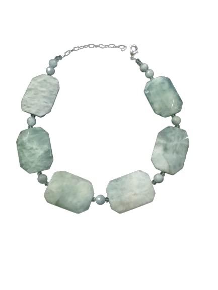 ZDivine Custom Jewelry Emotional Clarity and Intuition Booster Aquamarine Choker Necklace WExtender Chain 14.5″-17.5″