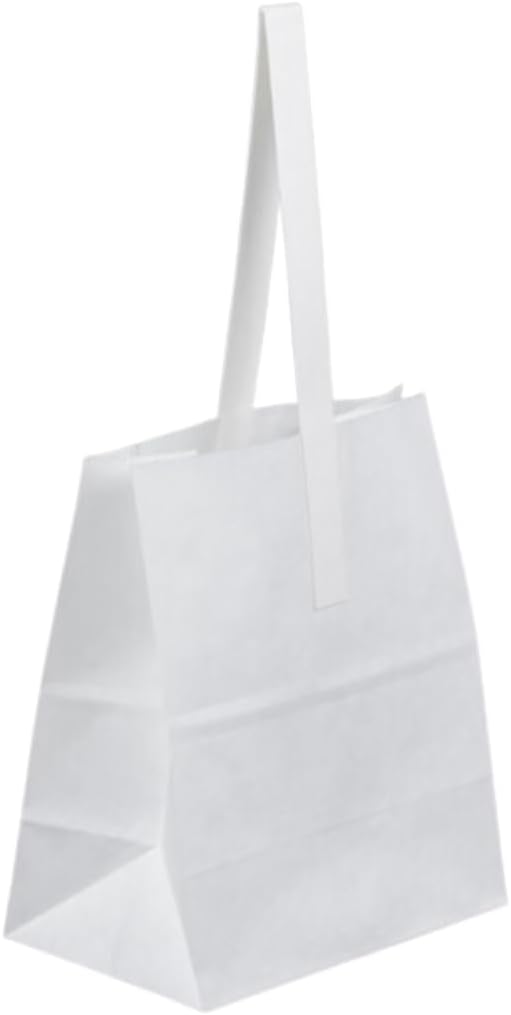 Paquete de 50 bolsas de papel kraft blancas fabricadas en Estados Unidos con asas (6.75 x 4.25 x 8 pulgadas) perfectas para productos de medio punto