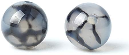 100 cuentas de piedra natural de 0.394 pulgadas (0.394 in), ágata de vena de dragón negro, redondas, sueltas, piedras preciosas curativas